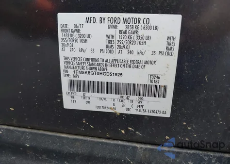 2017 Ford Explorer Sport из США, поврежденный, VIN 1FM5K8GT0HGD51925